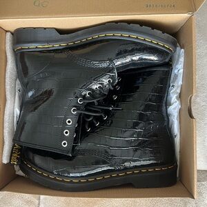 Dr. Martens Black Croc Embossed Leather Boots
